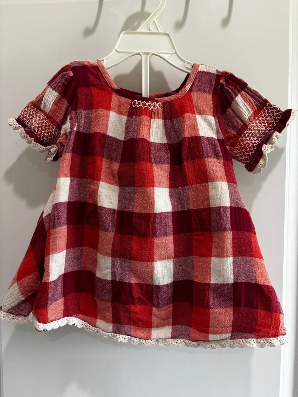 Well Dressed Wolf Plaid Girls dress with red bloomers 24 months